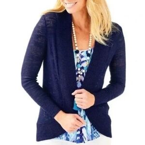 Lilly Pulitzer Blue Knit Cardigan Amalia Cacoon Open Front Navy Sweater Small